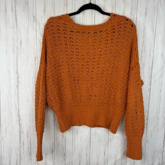 Free People Rust Orange Open Knit Sweater Small - Picture 6 of 6
